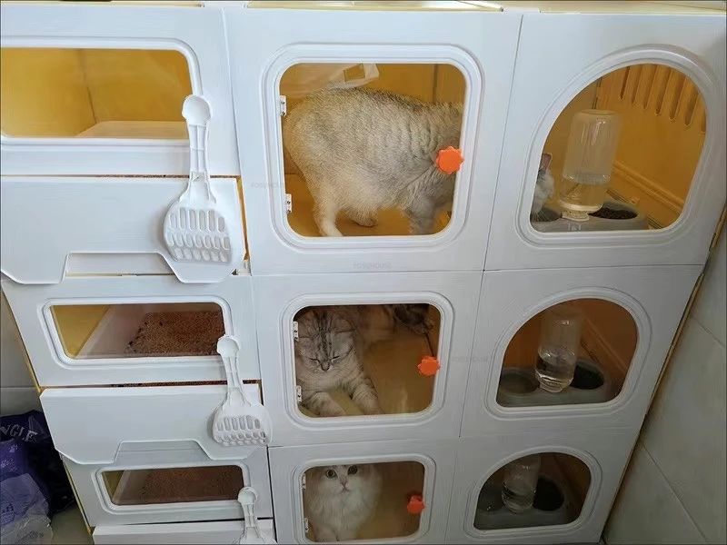 Gaiolas de luxo para gatos de três camadas com partição, gaiola de criação, espaço grande para animais de estimação, casa de gaiola para gatos com caixa de areia para gatos N