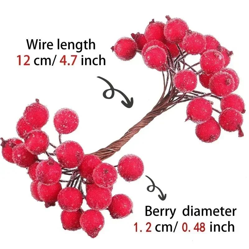 Wholesale Artificial Frosted Berry Mini Double Head Christmas Holly Red Gold Silver Berries Flowers Wreath Xmas Party Decoration