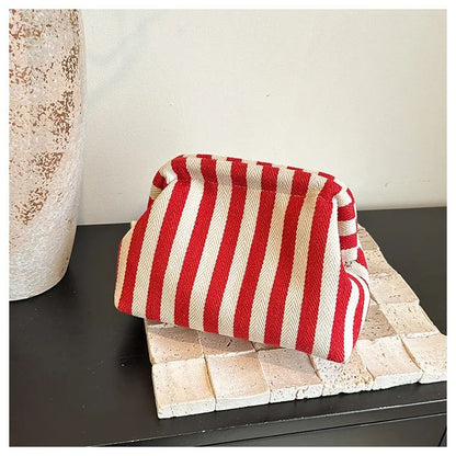 Casual Colorblock Bag Ladies Ruched Cloud Purse Summer Woven Crochet Purses for Women Beach Clutch Handbags 2025 Dumpling Hobo