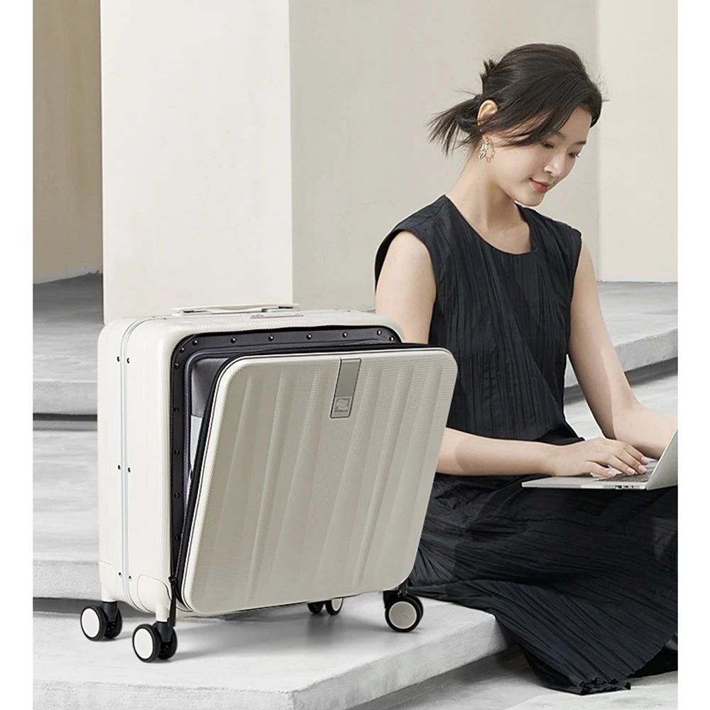 Hanke Carry On Suitcase Aesthetic Design 7mm Aluminum Frame Rolling Luggage Boarding Cabin PC Spinner Wheel TSA Lock 18" 20";;VERDADEIRO;;"Ivory White,20Inches 500mm