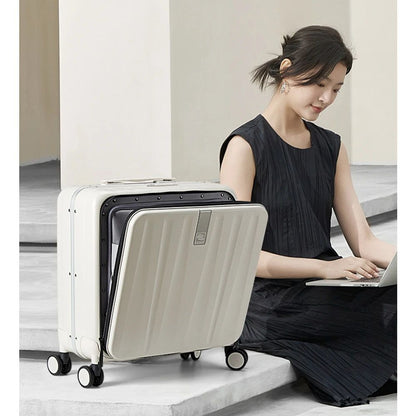 Hanke Carry On Suitcase Aesthetic Design 7mm Aluminum Frame Rolling Luggage Boarding Cabin PC Spinner Wheel TSA Lock 18" 20";;VERDADEIRO;;"Ivory White,20Inches 500mm