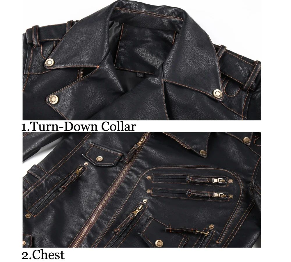 fashion Winter Winter Mens Leather Jacket Men Fashion Motorcycle PU Leather Jacket Cool Zipper Pockets Leather Coats Clothing
