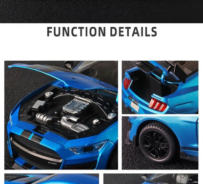 Miniaturas grandes de Ford Mustang GT500 1:18, veículo de liga fundido em metal, modelo colecionável, brinquedos com luz e som, carro de presente para crianças e meninos