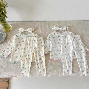 2Pcs Soft Breathable Kids Newborn Baby Pajamas Set 0-3Y Infant Pink Floral Cotton Home Wear Suit Toddler Girls Sweet Loungewear