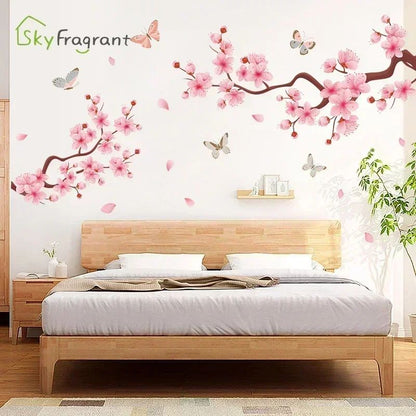 Ink Wall Stickers Wash Peach Blossom For Living Room Bedroom Home Flower Background Wall Decor Self-adhesive Sticker Wallpaper