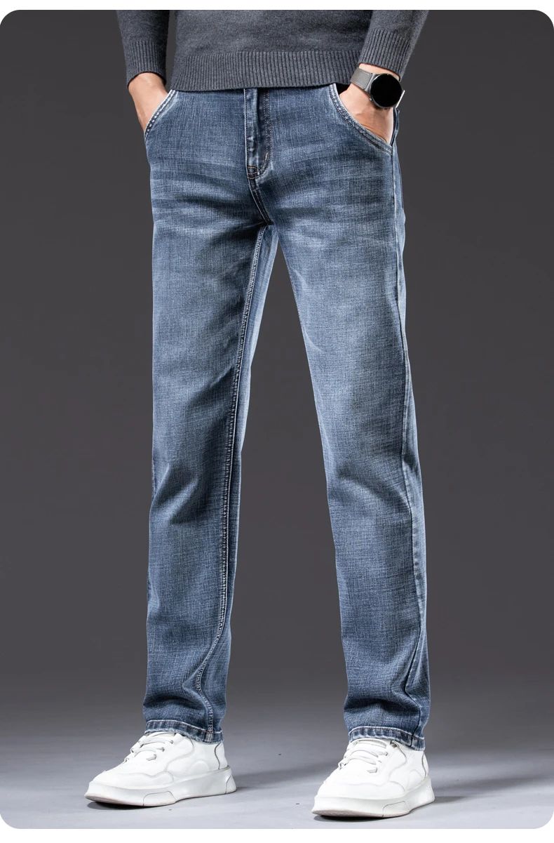 Autumn Winter New Business Men's Jeans Classic Fashion Stretch Washed Casual Denim Trousers Comfortable Straight Male pants
