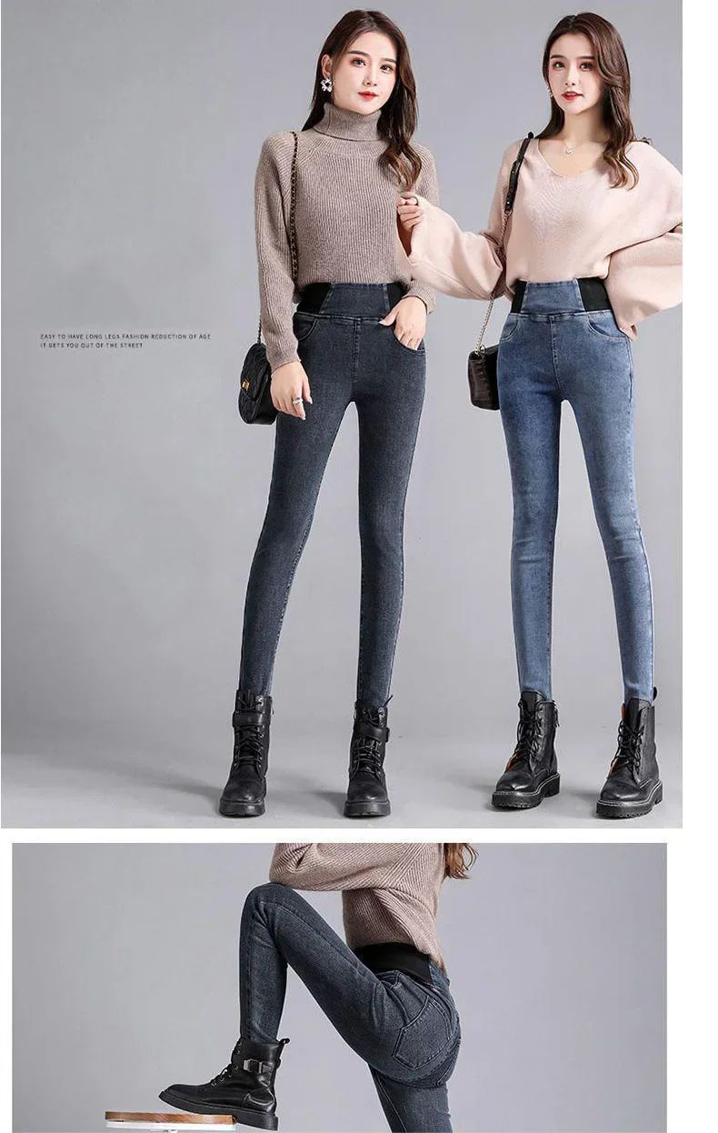 PTKPCC New Elastic Waist Skinny Jeans Women Spring Slim Stretch Denim Pants Vintage Pencil Vaqueros Mom Pantalones De Mujer