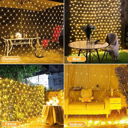 Luzes de corda de rede de LED 8 modos 220V 110V plugue UE/EUA Festival Decoração de Natal Guirlandas Festa de Natal Jardim Ano Novo Casamento