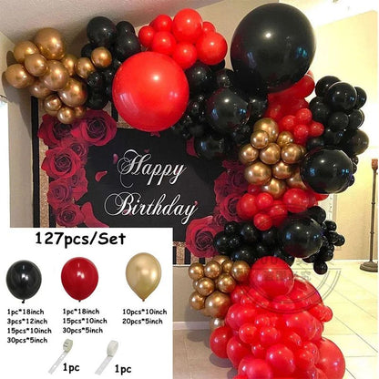 127pcs Red and Black Gold Balloons Garland Arch Kit Birthday Theme Party Decoration Valentines Day Wedding Party Air Globos