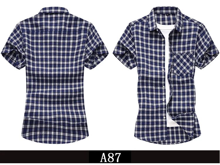 2025 new red summer men's shirts short-sleeved plaid fat big yards youth casual shirt.