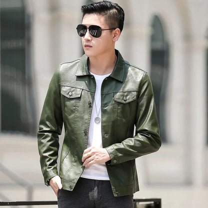 High Quality Men's PU Leather Jacket Male Slin Casual Jacket Korean Trend Slim Fit Handsome Youth Leather Coat Business Jackets