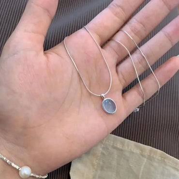 Simple Oval Aquamarine Moonstone Pendant Necklace for Women Girls Luxury Snake Chain Necklace Fashion Collar Jewelry Gifts