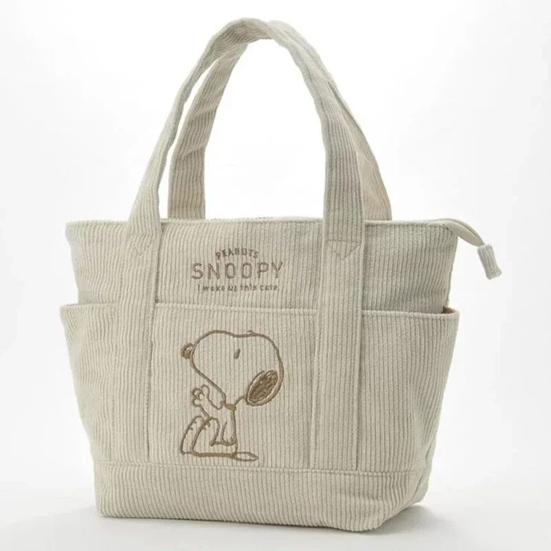 Disney Series Cute Snoopy Corduroy Tote Bag Casual Hundred Students Large Capacity Handbag Zipper Shoulder Large Bag