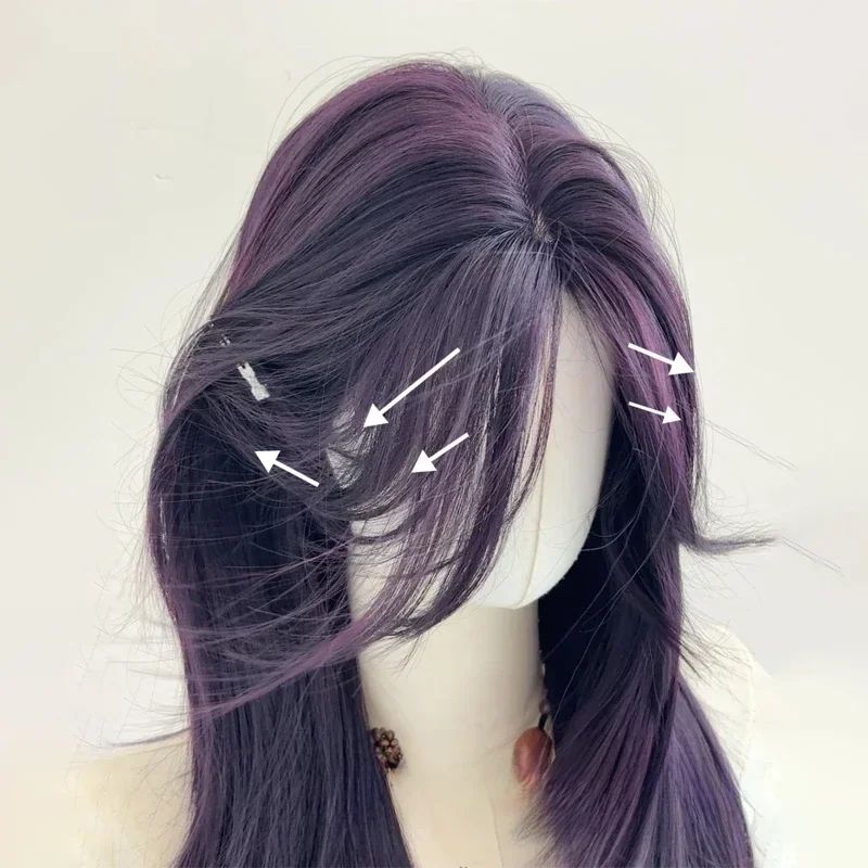 Peruca Ashely Roxo Escuro Feminina 55 cm Cabelo Longo Franja Cortina Camadas Liso Natural Cabelo Sintético Cosplay Perucas Lolita