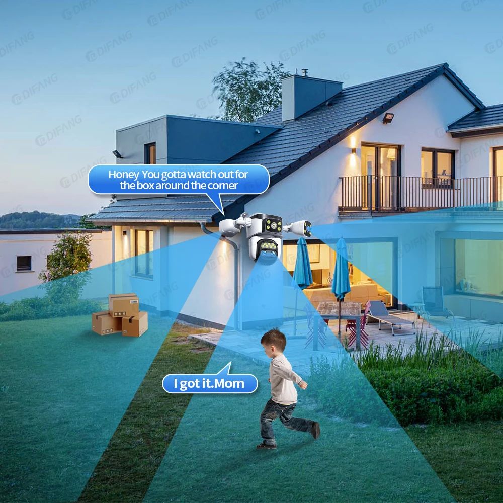 DIFANG 20MP 4 Screens WiFi Security Camera Outdoor 5X  Zoom Quad Lens Auto Tracking Waterproof Night Vision CCTV Cameras