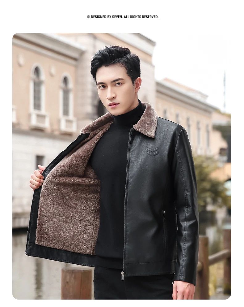 Trend Korean Slim Fit Casual Men's Leather Jacket Leather Jacket Busines Men's Fur Collar High Quality Fashion Motorcycle Jacket