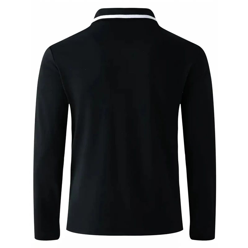 Autumn men's casual long sleeved polo shirt with pockets, fashionable street trend, regular solid color elastic breathable