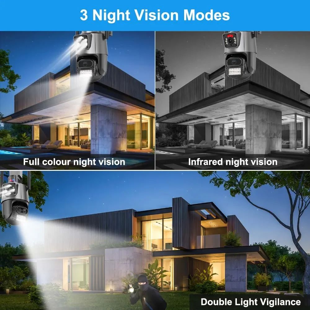 9MP Three Lens Dual Screen PTZ ICsee Alexa NVR Security CCTV WiFi Camera Outdoor8X Zoom Security Camera 4K Video Surveillance