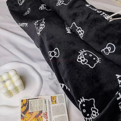 Christmas Sanrio Hello Kitty Pajamas Halloween Flannel Fashion Trouserswomen Kawaii Woolen Anime Cartoon Casual Home Pant Autumn