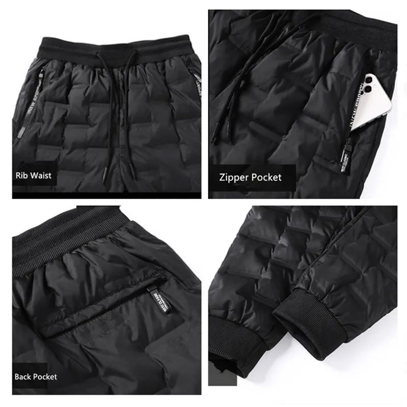 Calças Masculinas de Pena de Pato para Exterior, Acolchoadas, Inverno, 8GG, 7GG, 6GG, Jogger, Quente, Impermeável, Térmica, Tamanhos Grandes, Roupas Resistentes ao Frio