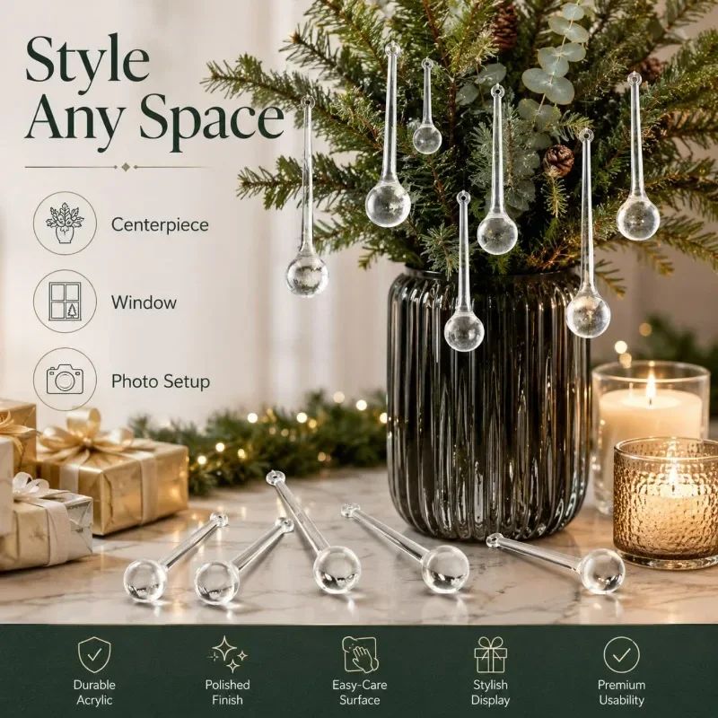 6-30Pcs DIY Crystal Raindrops Hanging Pendants Christmas Tree Lamp Glass Beads Curtain Decoration Home Party Ornaments Supplies