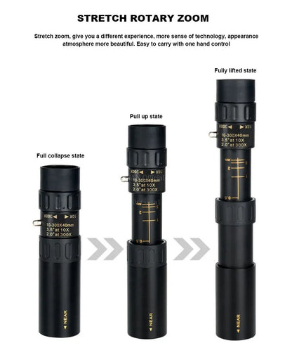 Monóculo Telescópio 10-300x40 Zoom Portátil Poderoso Binóculos com Tripé e Suporte para Celular Acampamento Viagem