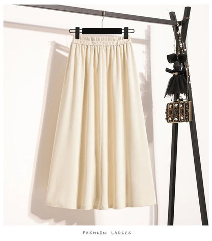 2025 Plus Size Pleated Skirts Solid Versatile Medium Length Skirt A-Line Maxi Gown Cover Autumn Winter New Half-length Skirt