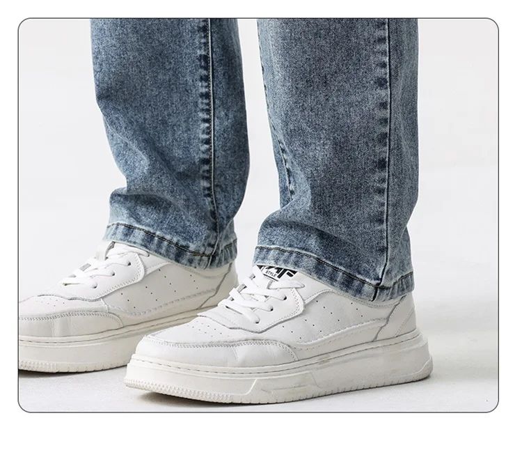 Calça Jeans Masculina Clássica Solta Reta Wide Leg de Sarja Lavada de Alta Qualidade Masculina Fina Fresca Elástica Masculina Casual de Caimento Regular