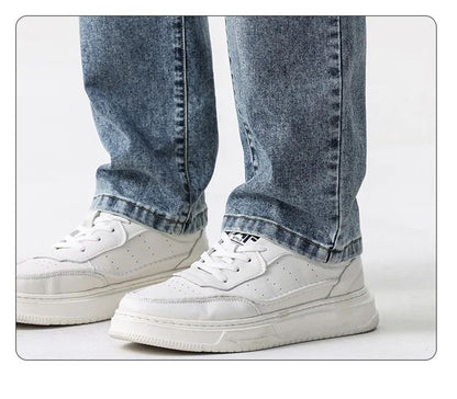 Calça Jeans Masculina Clássica Solta Reta Wide Leg de Sarja Lavada de Alta Qualidade Masculina Fina Fresca Elástica Masculina Casual de Caimento Regular