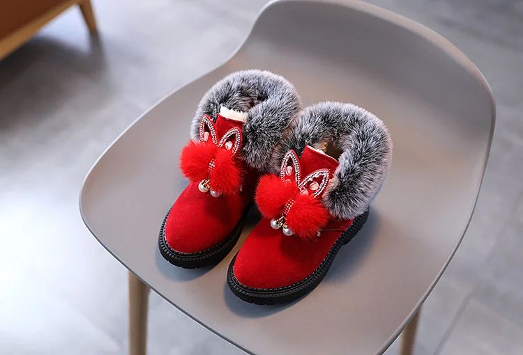 Winter Girls Boots Princess Snow Boots Leather Sport Shoes For Girl Children Warm Boots Fashion Soft Bottom Kids Sneakers