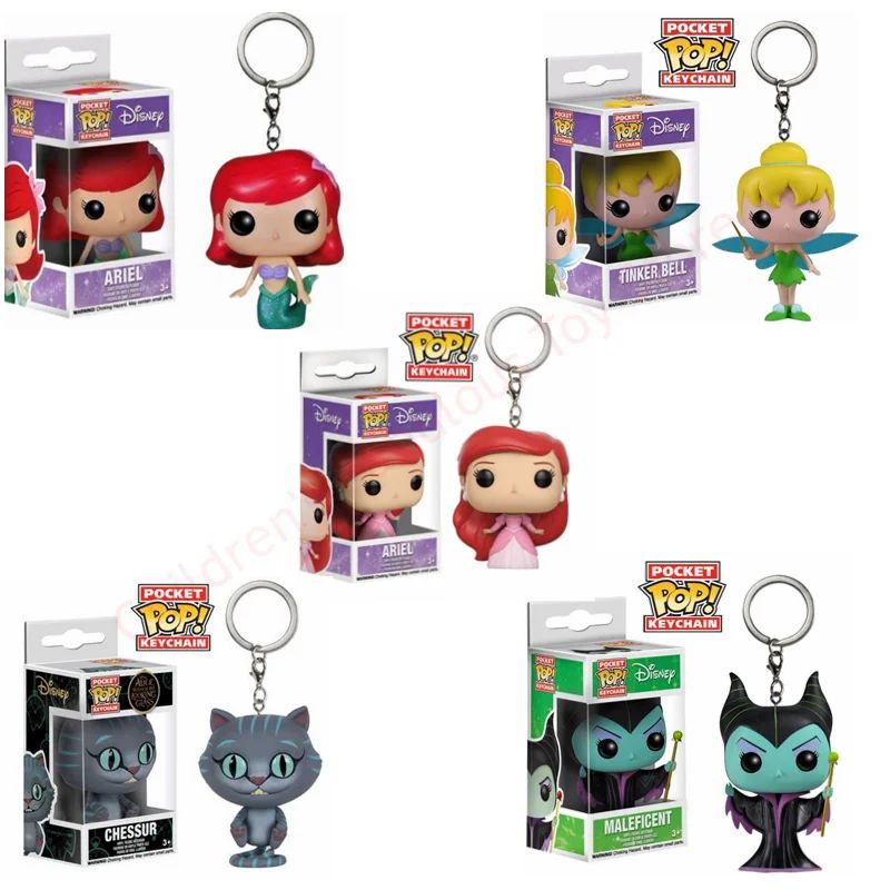 FUNKO com caixa original Pocket Princesa Sininho Ariel Chaveiro Bonecos de Ação chessur maleficant Boneco de Ação