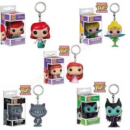 FUNKO com caixa original Pocket Princesa Sininho Ariel Chaveiro Bonecos de Ação chessur maleficant Boneco de Ação