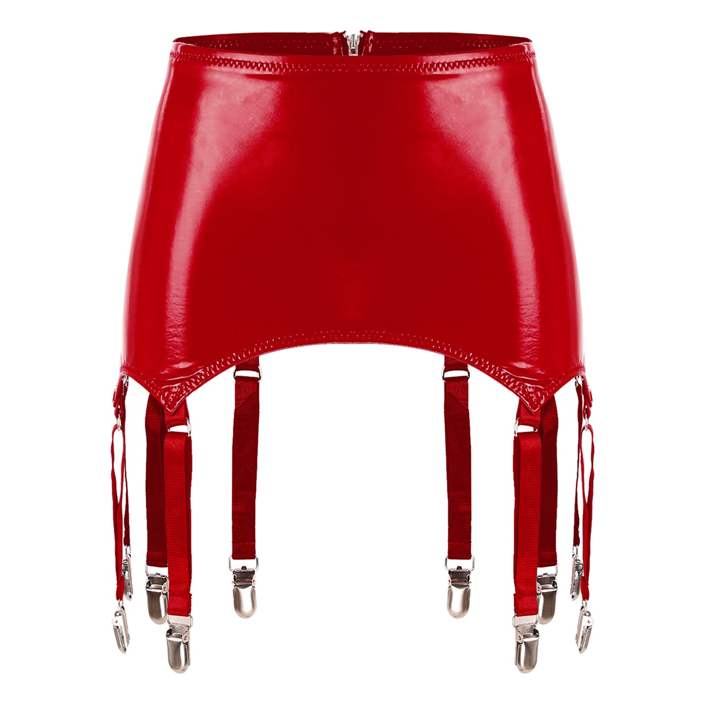 Womens Garters Latex Skirts Ladies Suspender Belt Wet Look Patent Leather Mini Skirts Garters with Metal Clips Clubwear Costume