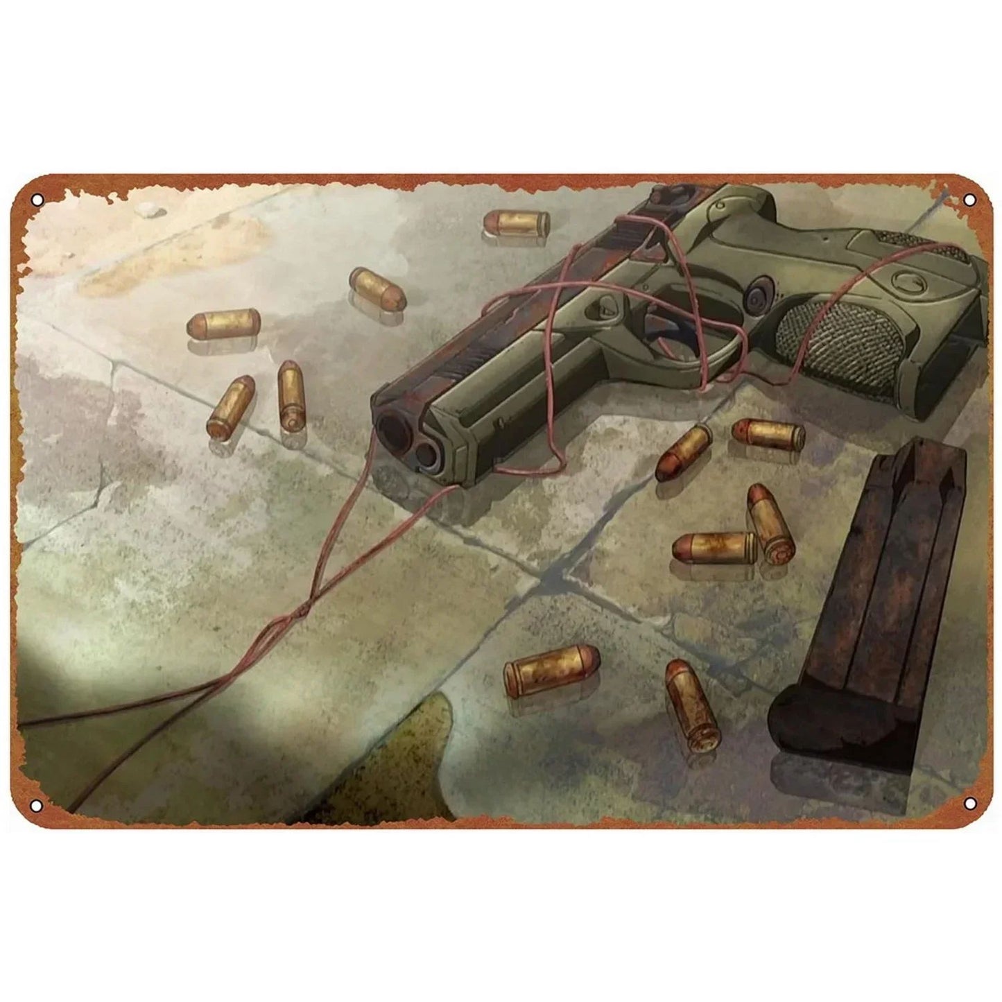 GUNHERO Pistol Metal Wall Signs - Bold Military Style - Perfect Decor for Man Caves, Homes, Bars & Garden Spaces