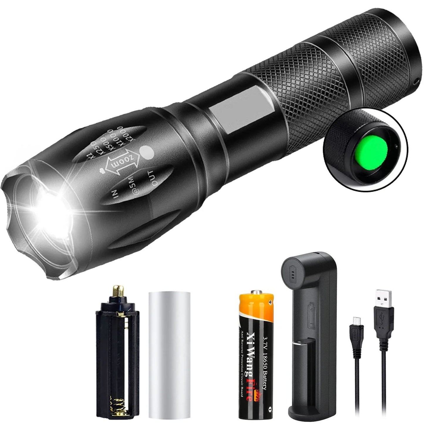 High Power T6 LED Flashlights Camping Torch 5 Light Modes Zoom Light Aluminum Alloys Waterproof Material External 18650 Battery