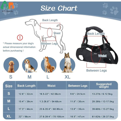 Colete de Apoio para Cães com Suporte Total Ajustável, Alças Respiráveis para Mobilidade Assistida, Reabilitação de Patas e Quadril de Cães