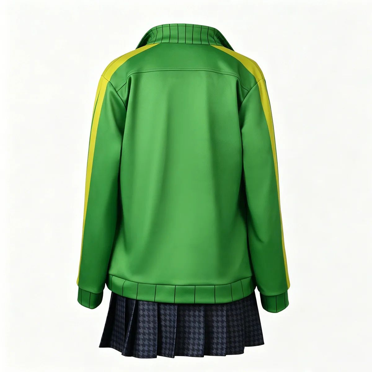 Anime Chie Satonaka Cosplay Costume JK Sport Uniform Costume Green Yellow Striped Zip-Up Track Jacket Skirt Set for Daily Suit