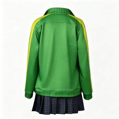 Anime Chie Satonaka Cosplay Costume JK Sport Uniform Costume Green Yellow Striped Zip-Up Track Jacket Skirt Set for Daily Suit