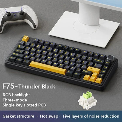 Teclado Mecânico Gamer AULA F75 RGB Layout 75% Gravação Lateral Gasket Mounted Personalizado 80 Teclas Keycaps PBT Teclado Sem Fio