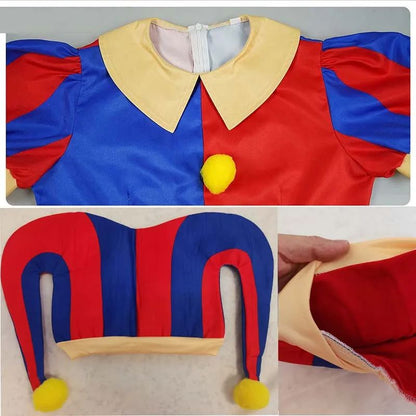 Circus Pomni Cosplay Costume with Hat Gloves Halloween Costumes Carnival Outfits(SIZE 140cm-180cm)