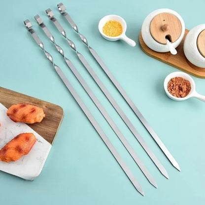 50cm BBQ Skewer 6Pcs Stainless Steel Wide Barbecue Sticks Flat BBQ Fork Outdoor Camping Picnic BBQ Utensil Kitchen Accessories