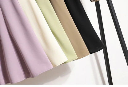 Ladies' Summer High Waist Plus Size Skirts 2026 Mid To Long Flowing Suit Skirt New Style Casual Solid Color A-line Skirt