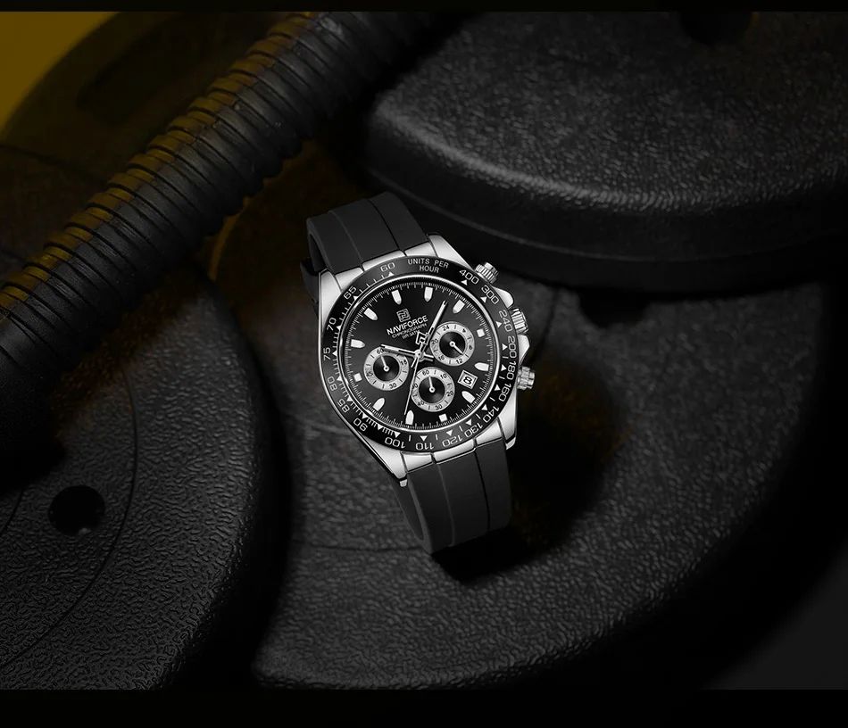 NAVIFORCE Brand NF8054 Men's Business Watches Luxury Classic Quartz Wristwatch Chronograph Silicone Band Waterproof
