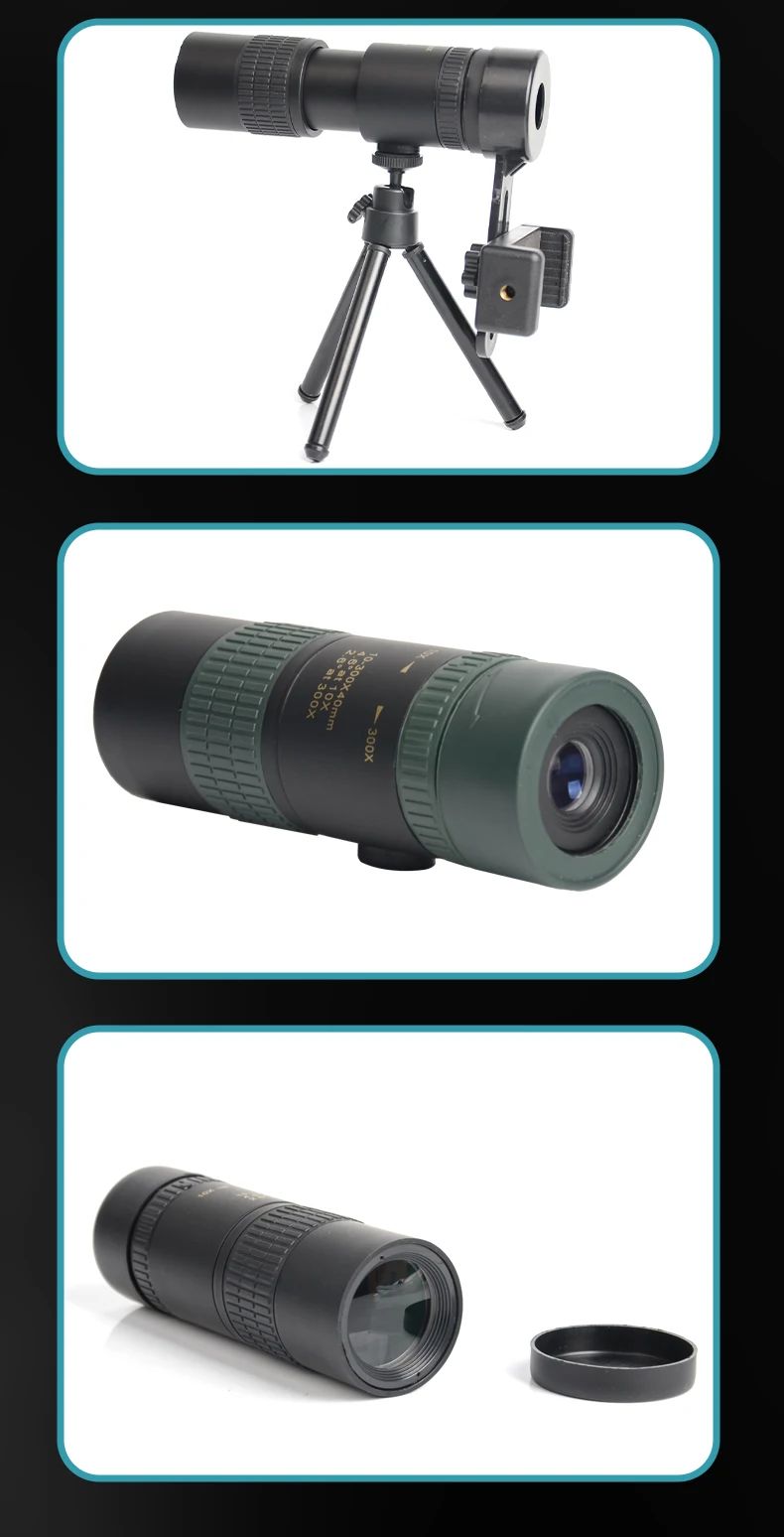 Telescópio com Zoom 10-300x40 HD 4K Binóculos Portáteis Potentes de Longo Alcance Monocular Profissional BAK4-Prismas Para Caça e Acampamento