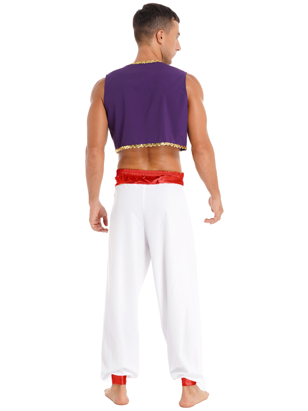 Aladin Costume Men Arabian Prince Cosplay Dress Up Waistcoat Top Harem Pants Suit Halloween Theme Party Carnival Stage Outfits