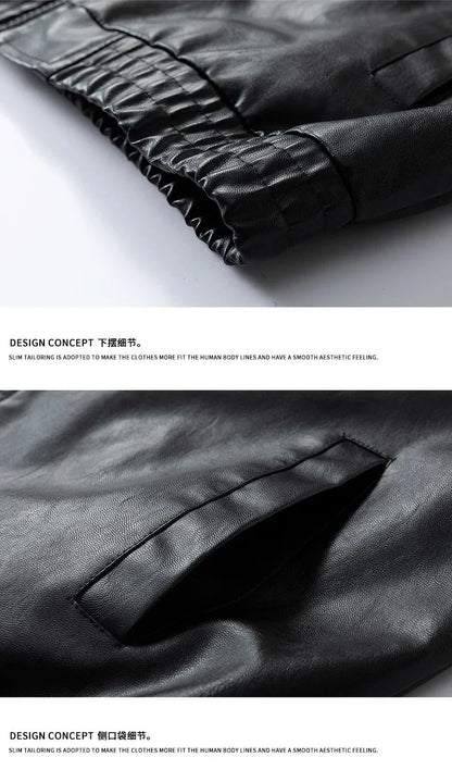 2025 New Men's Leather Jacket Spring Autumn Men Motorcycle Leather High Quality Jacket Coat Male Stand Collar Windproof Overcoat