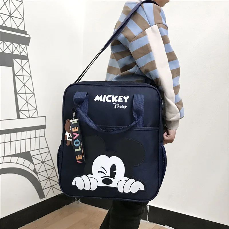 Bolsas de Tutoria Disney para Estudantes Mochila Escolar Multifuncional de Desenho Animado Mickey Bolsa de Mão Necessaire Pasta Escolar Quadrada