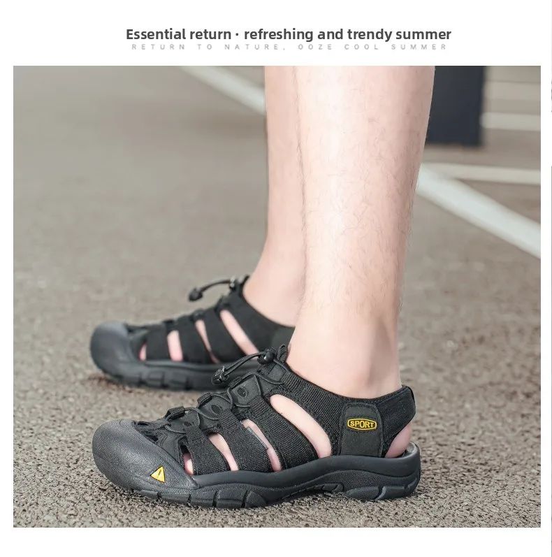 2025 Summer Men's Sandals Thick soled Baotou beach shoes Outdoor oversized casual Shoes Male lightweight hollow sandals Homme
