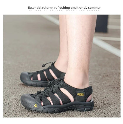 2025 Summer Men's Sandals Thick soled Baotou beach shoes Outdoor oversized casual Shoes Male lightweight hollow sandals Homme