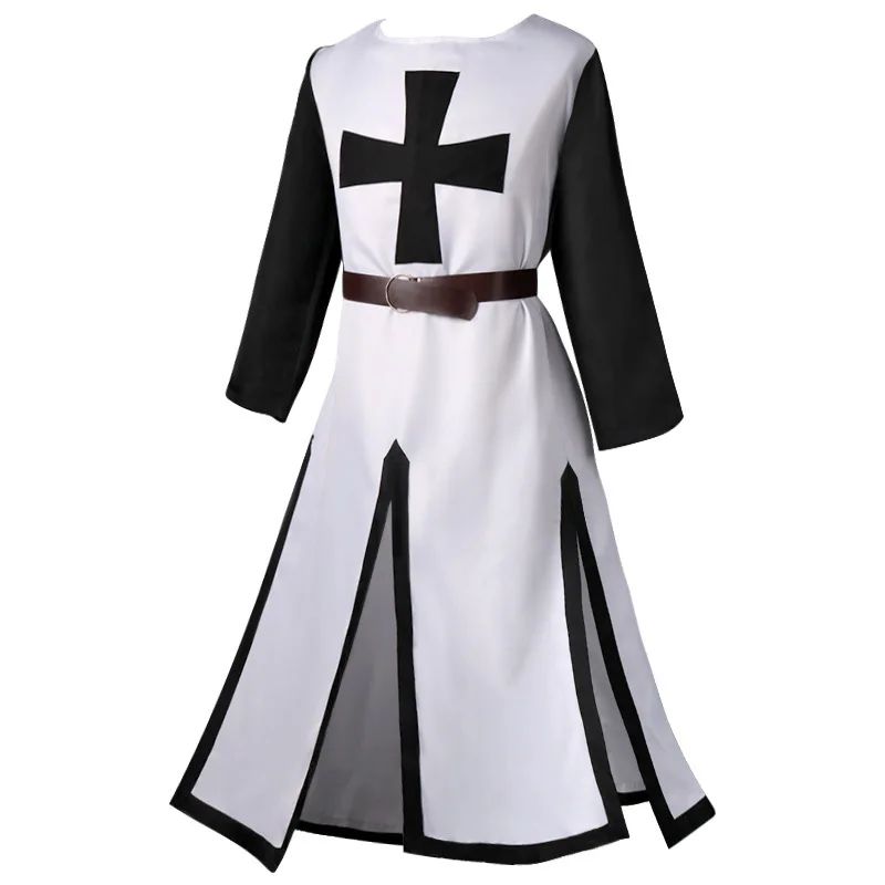 Men's Medieval Templar Knight Surcoat Set Renaissance Warrior Tunic Cloak with Belt Halloween Cosplay Outfit